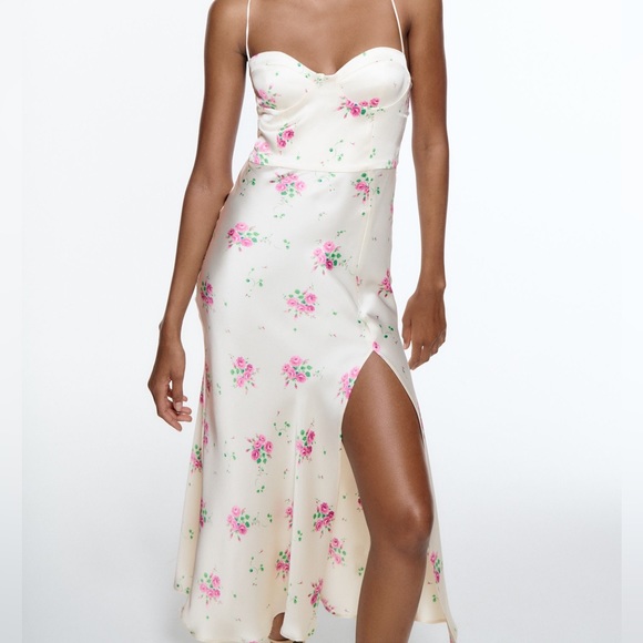 Satin Like Wedding Floral Boho Midi Dress - Picture 2 of 11